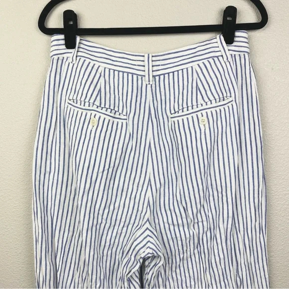 Madewell Women's 8 The Harlow Wide-Leg Pant in 100% Linen Bluestone Stripe White - Picture 12 of 16